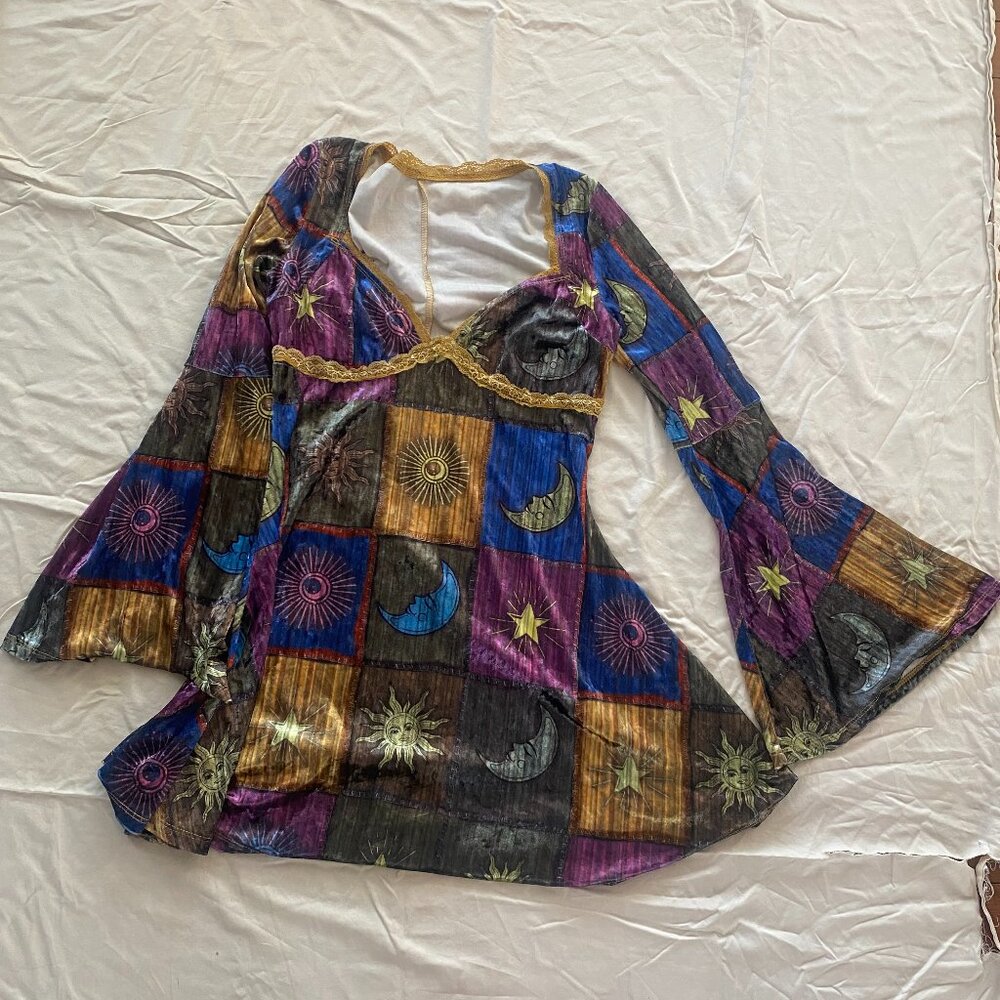 Velvet Colorful Celestial Patchwork Dress